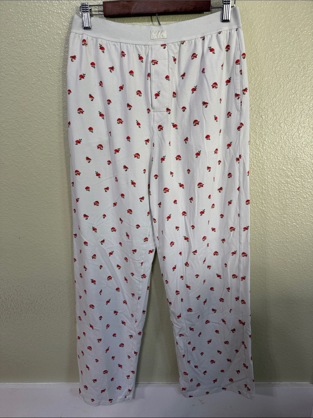 SKIMS White Pajama Pants with Red Strawberry Print